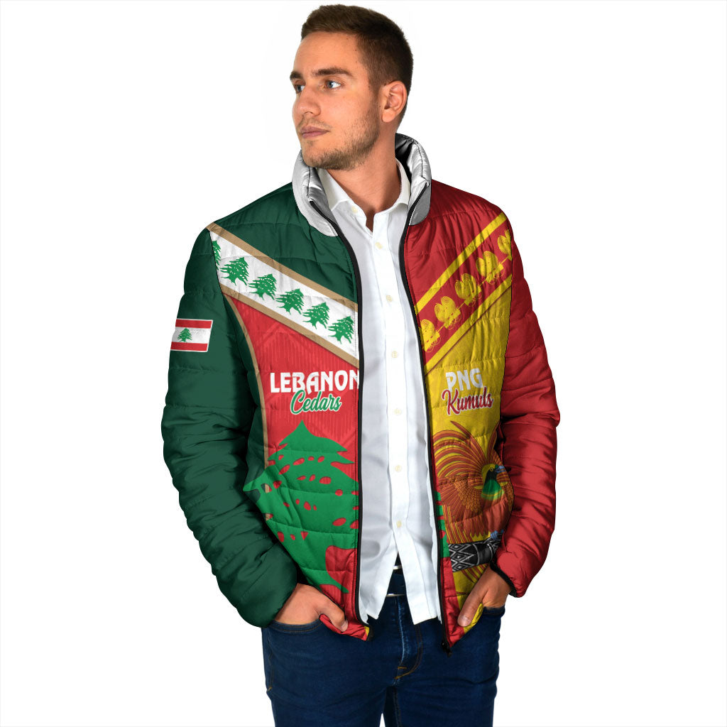 Custom Rugby Papua New Guinea and Lebanon Padded Jacket PNG Kumuls Cedars Together