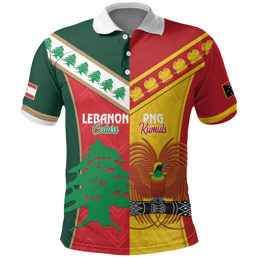 Custom Rugby Papua New Guinea and Lebanon Polo Shirt PNG Kumuls Cedars Together