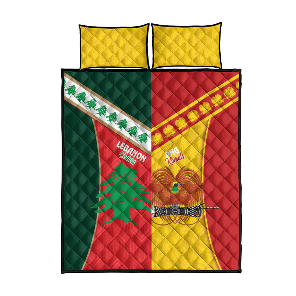 Rugby Papua New Guinea and Lebanon Quilt Bed Set PNG Kumuls Cedars Together