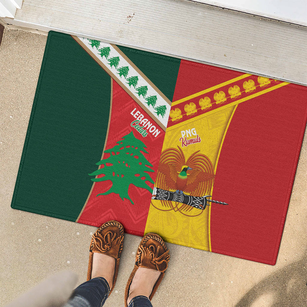 Rugby Papua New Guinea and Lebanon Rubber Doormat PNG Kumuls Cedars Together