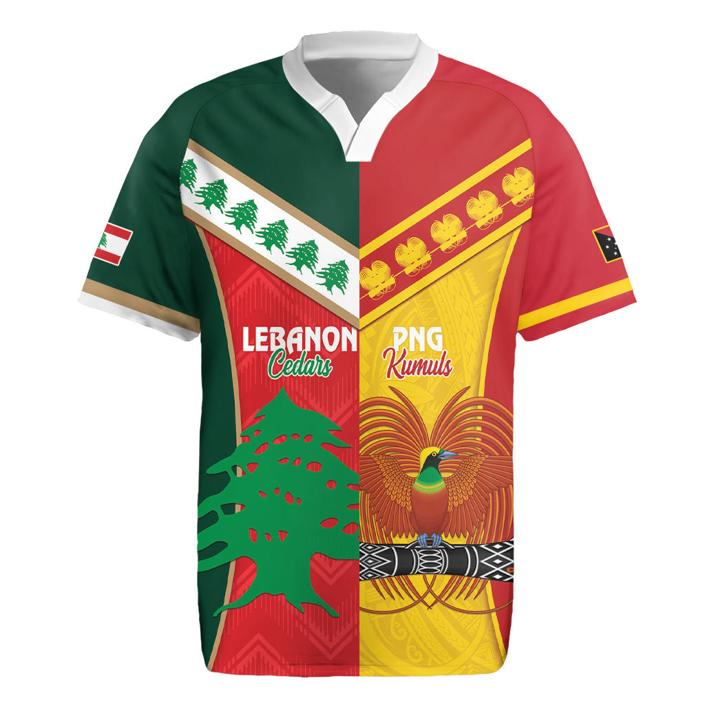 Custom Rugby Papua New Guinea and Lebanon Rugby Jersey PNG Kumuls Cedars Together