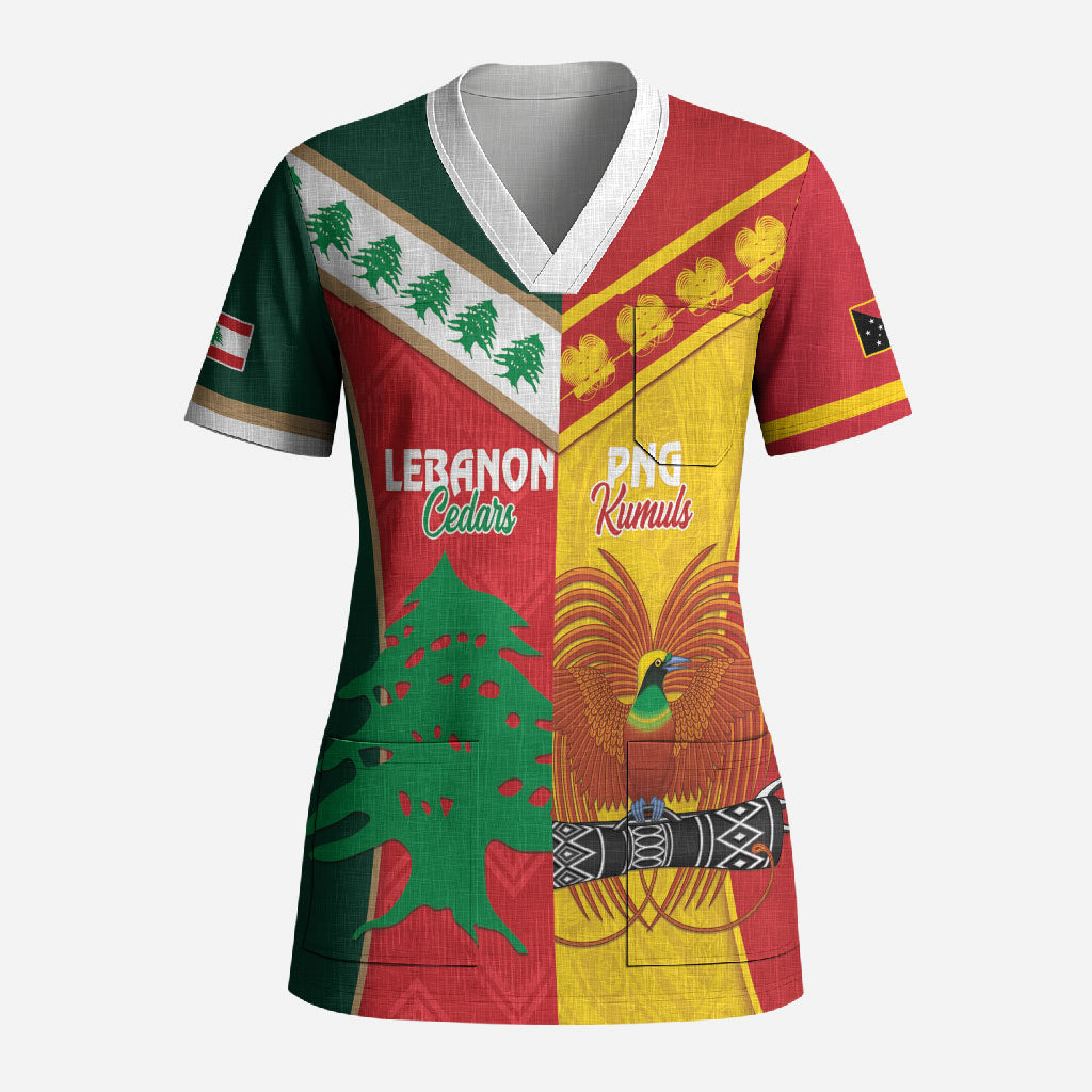 Custom Rugby Papua New Guinea and Lebanon Scrub Top PNG Kumuls Cedars Together