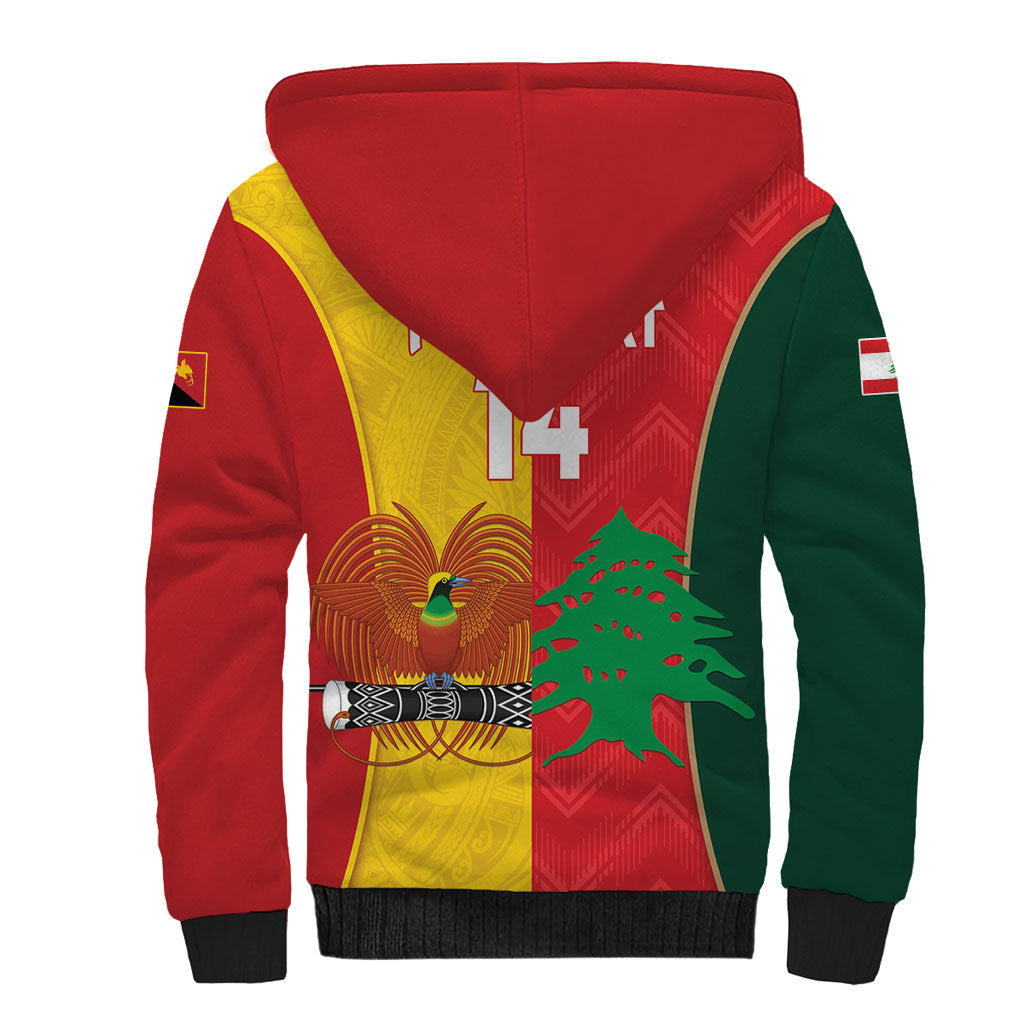 Custom Rugby Papua New Guinea and Lebanon Sherpa Hoodie PNG Kumuls Cedars Together