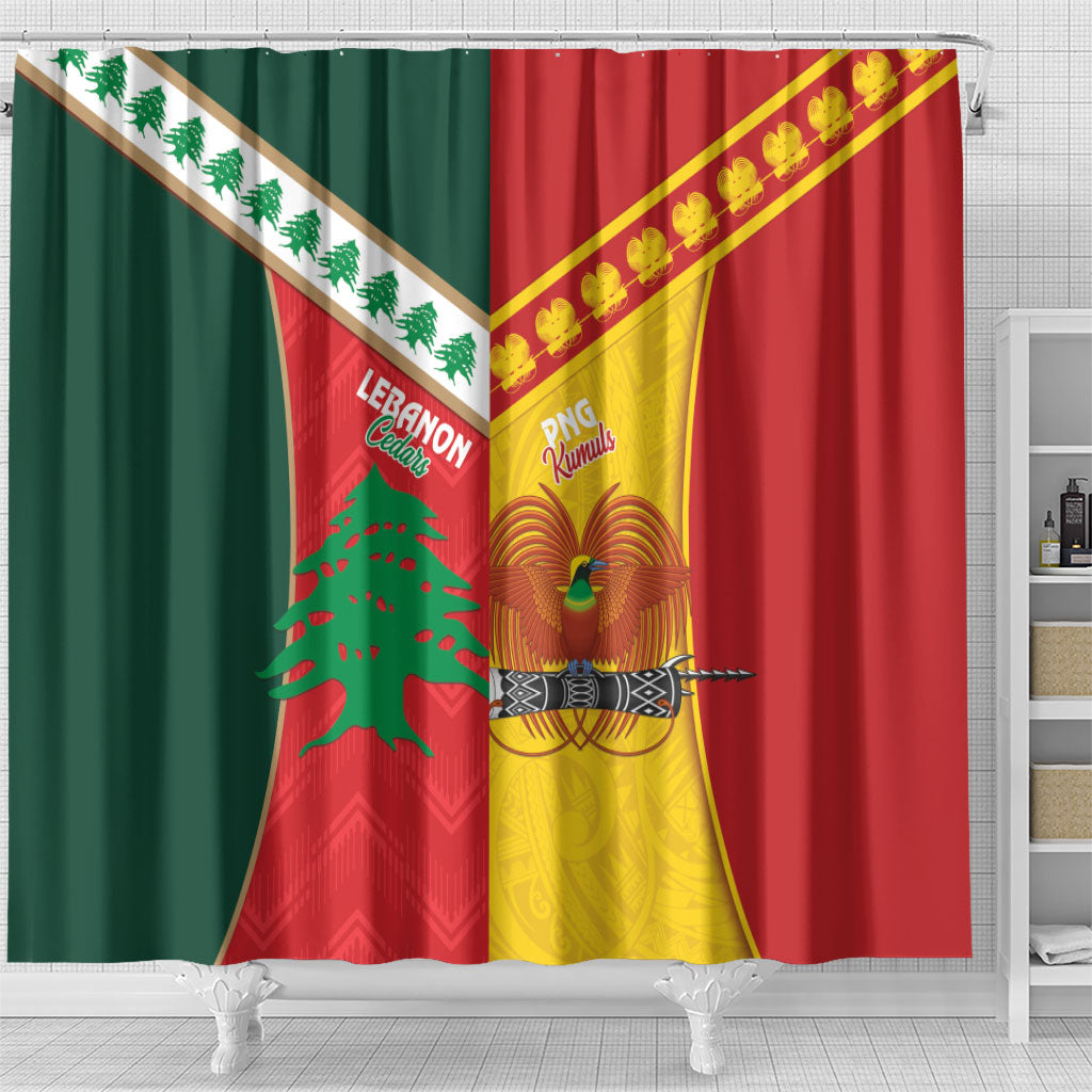 Rugby Papua New Guinea and Lebanon Shower Curtain PNG Kumuls Cedars Together