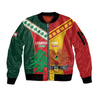 Custom Rugby Papua New Guinea and Lebanon Sleeve Zip Bomber Jacket PNG Kumuls Cedars Together