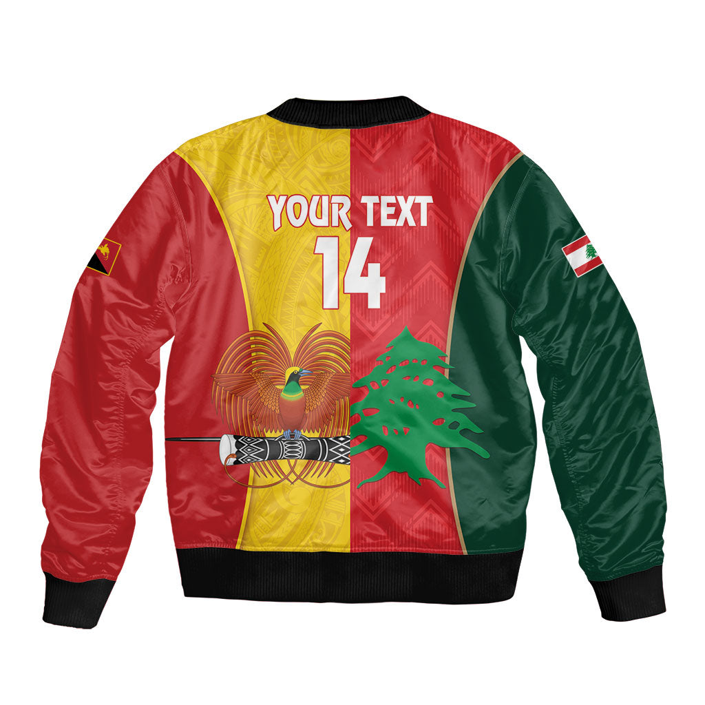 Custom Rugby Papua New Guinea and Lebanon Sleeve Zip Bomber Jacket PNG Kumuls Cedars Together