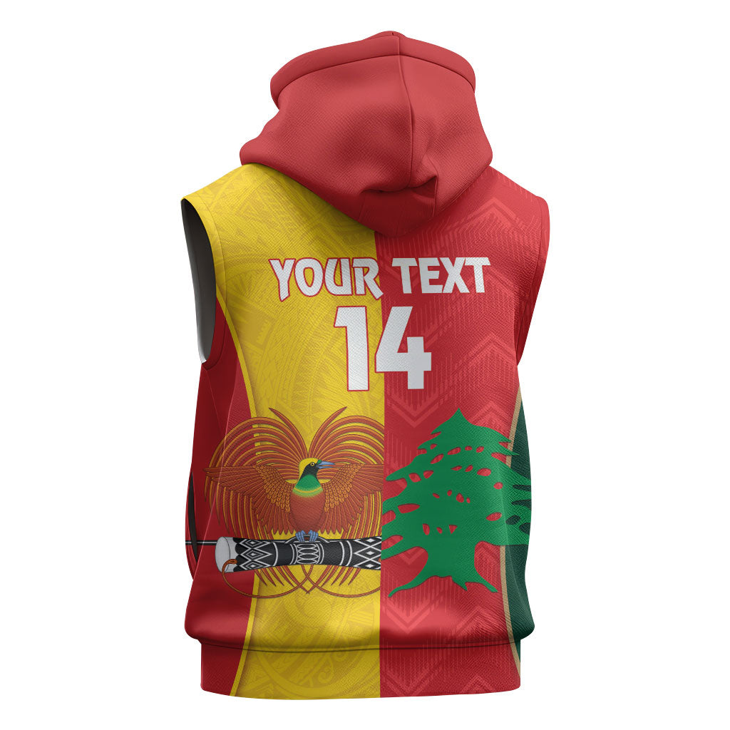 Custom Rugby Papua New Guinea and Lebanon Sleeveless Hoodie PNG Kumuls Cedars Together