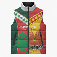 Custom Rugby Papua New Guinea and Lebanon Sleeveless Puffer Jacket PNG Kumuls Cedars Together