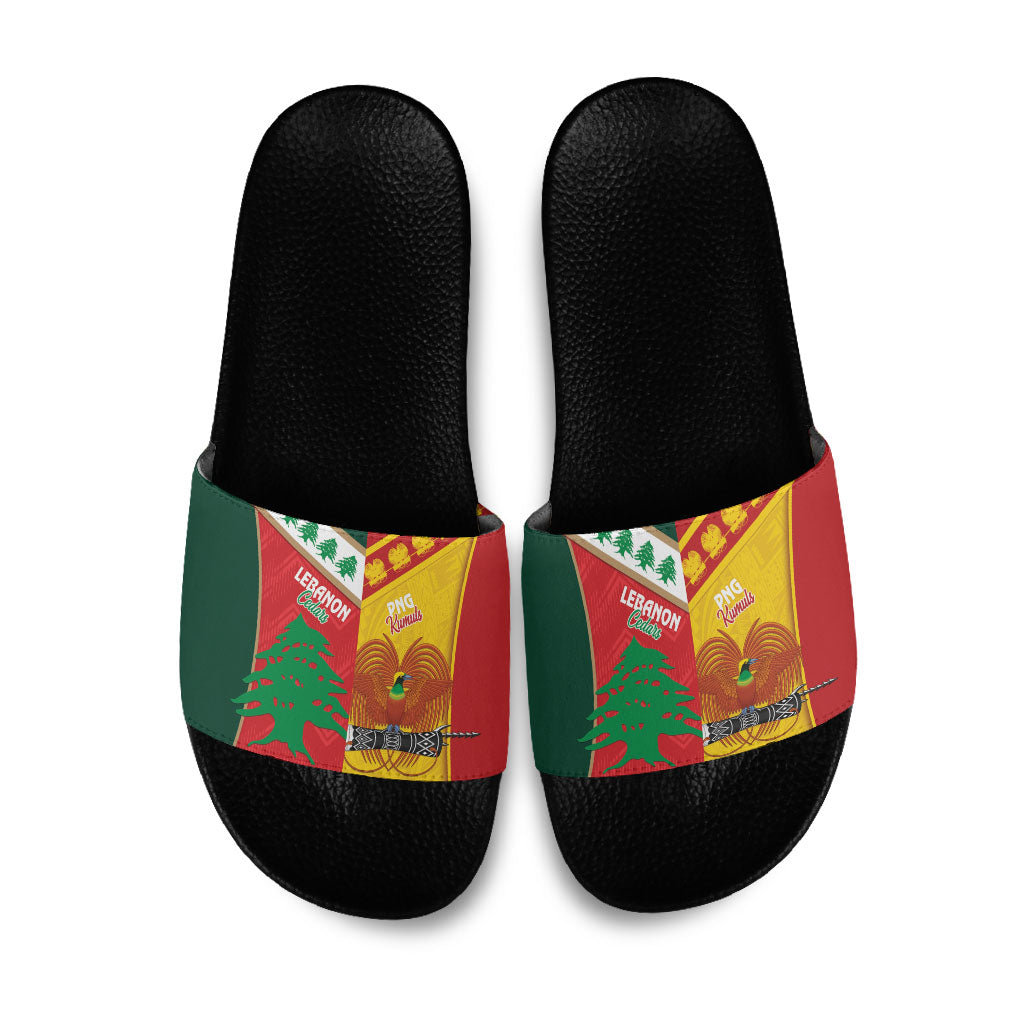 Rugby Papua New Guinea and Lebanon Slide Sandals PNG Kumuls Cedars Together