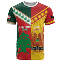Custom Rugby Papua New Guinea and Lebanon T Shirt PNG Kumuls Cedars Together