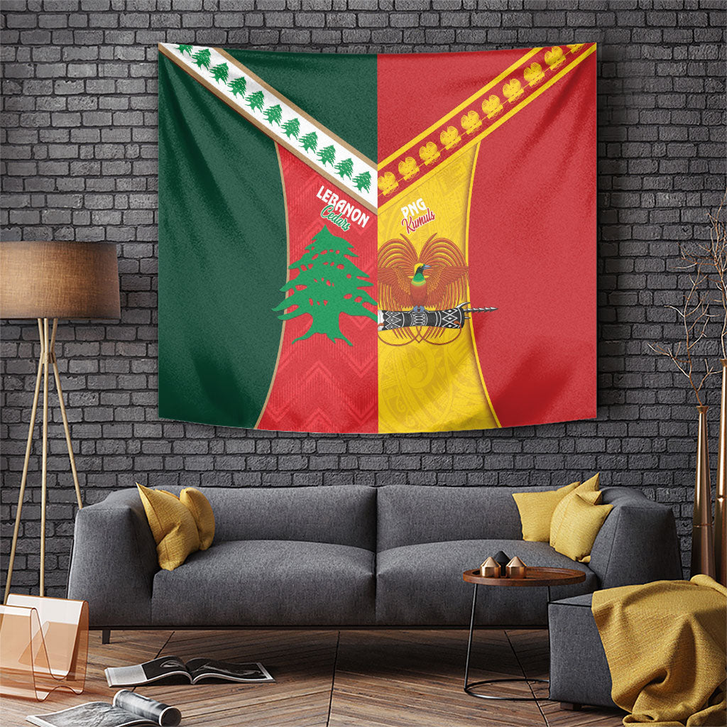 Rugby Papua New Guinea and Lebanon Tapestry PNG Kumuls Cedars Together