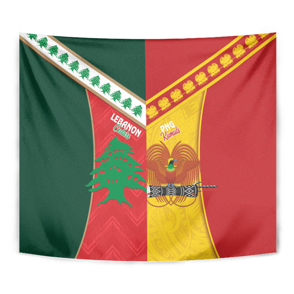 Rugby Papua New Guinea and Lebanon Tapestry PNG Kumuls Cedars Together