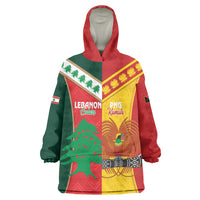 Custom Rugby Papua New Guinea and Lebanon Wearable Blanket Hoodie PNG Kumuls Cedars Together