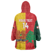 Custom Rugby Papua New Guinea and Lebanon Wearable Blanket Hoodie PNG Kumuls Cedars Together