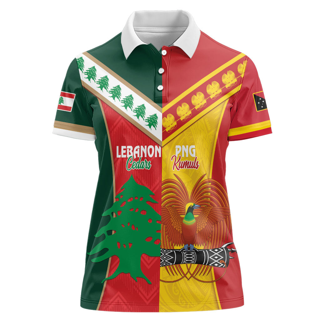 Custom Rugby Papua New Guinea and Lebanon Women Polo Shirt PNG Kumuls Cedars Together