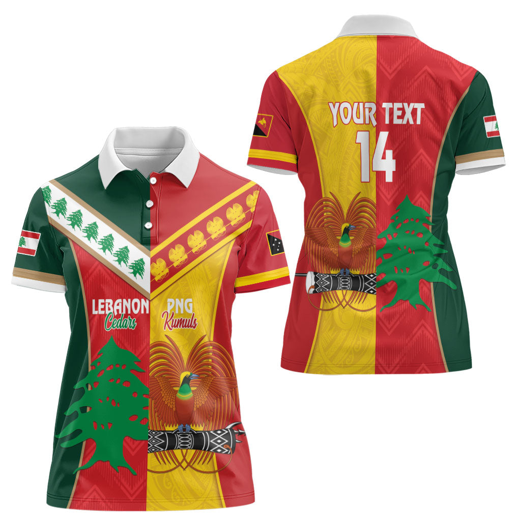 Custom Rugby Papua New Guinea and Lebanon Women Polo Shirt PNG Kumuls Cedars Together