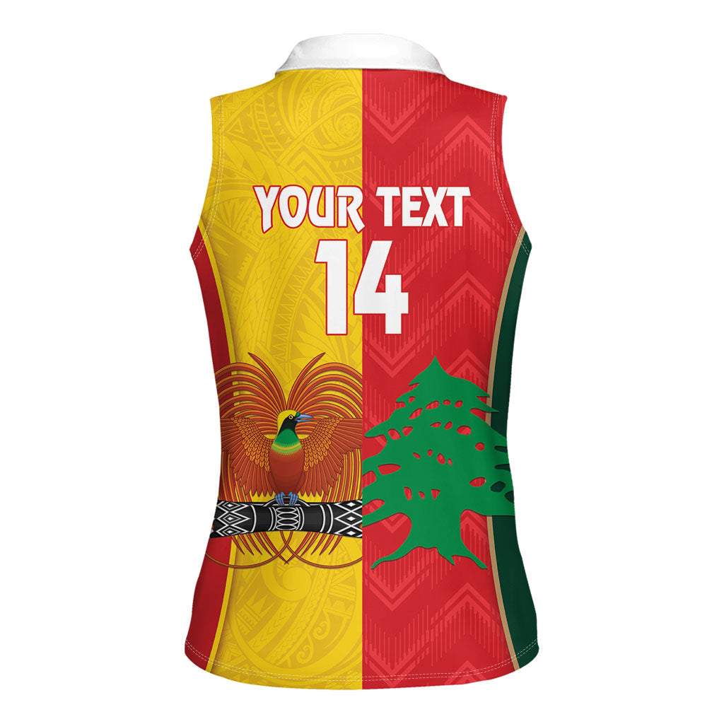 Custom Rugby Papua New Guinea and Lebanon Women Sleeveless Polo Shirt PNG Kumuls Cedars Together
