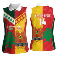 Custom Rugby Papua New Guinea and Lebanon Women Sleeveless Polo Shirt PNG Kumuls Cedars Together