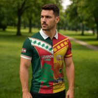 Custom Rugby Papua New Guinea and Lebanon Zipper Polo Shirt PNG Kumuls Cedars Together