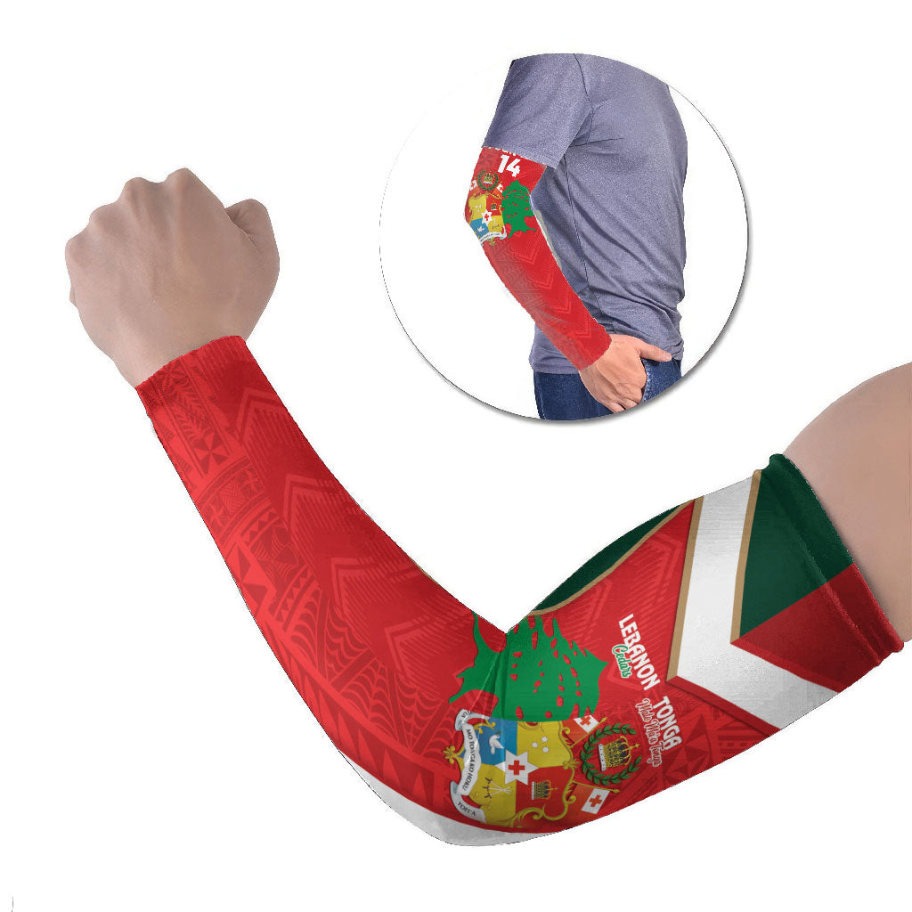 Custom Rugby Tonga and Lebanon Arm Sleeves Mate Maa Tonga Cedars Together