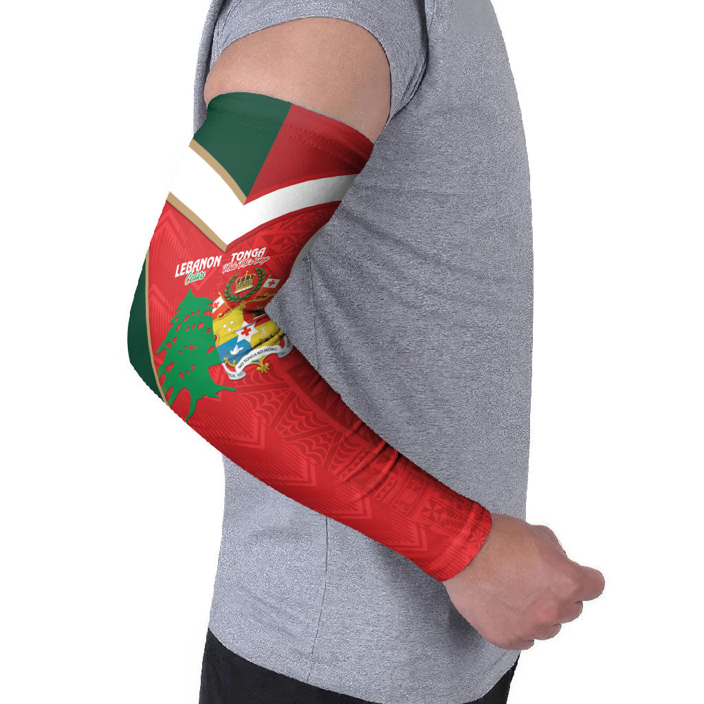 Custom Rugby Tonga and Lebanon Arm Sleeves Mate Maa Tonga Cedars Together