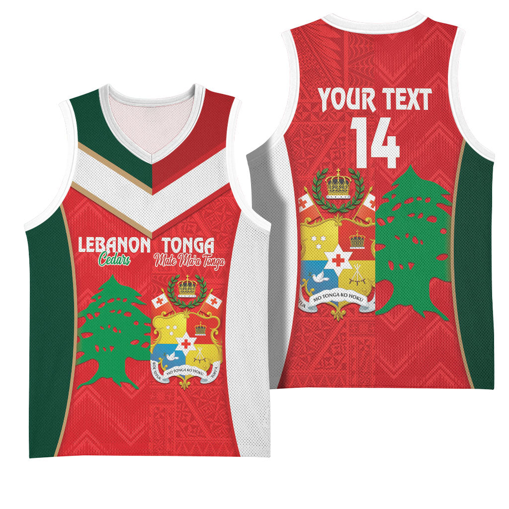 Custom Rugby Tonga and Lebanon Basketball Jersey Mate Maa Tonga Cedars Together