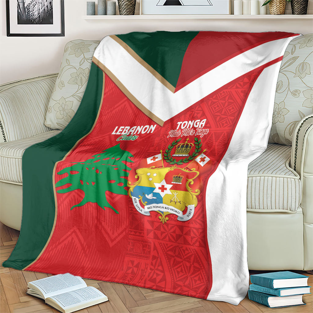Rugby Tonga and Lebanon Blanket Mate Maa Tonga Cedars Together