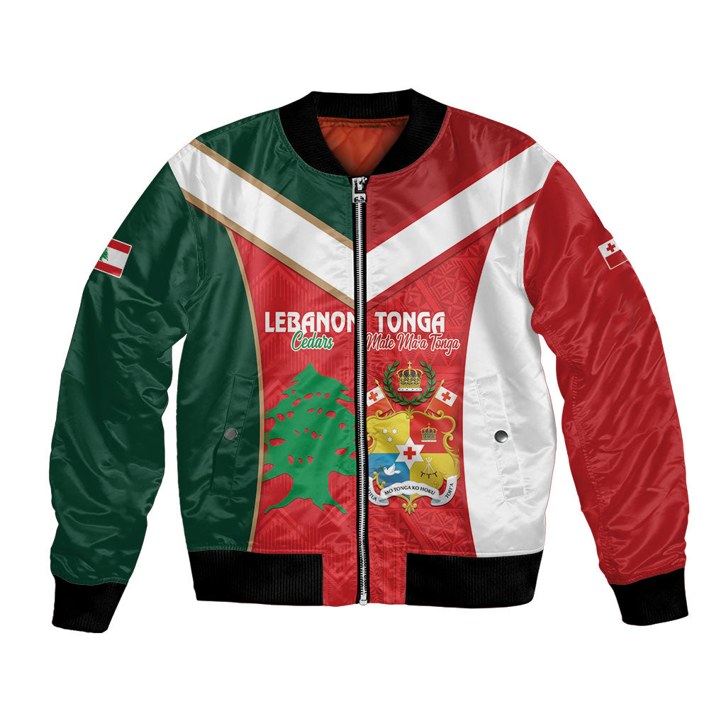 Custom Rugby Tonga and Lebanon Bomber Jacket Mate Maa Tonga Cedars Together