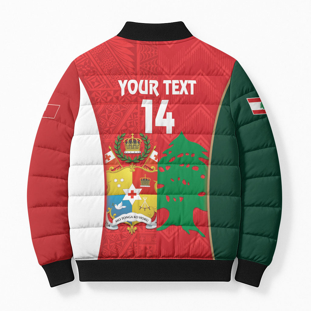 Custom Rugby Tonga and Lebanon Bomber Puffer Jacket Mate Maa Tonga Cedars Together