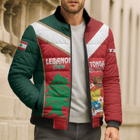 Custom Rugby Tonga and Lebanon Bomber Puffer Jacket Mate Maa Tonga Cedars Together