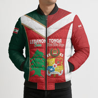 Custom Rugby Tonga and Lebanon Bomber Puffer Jacket Mate Maa Tonga Cedars Together
