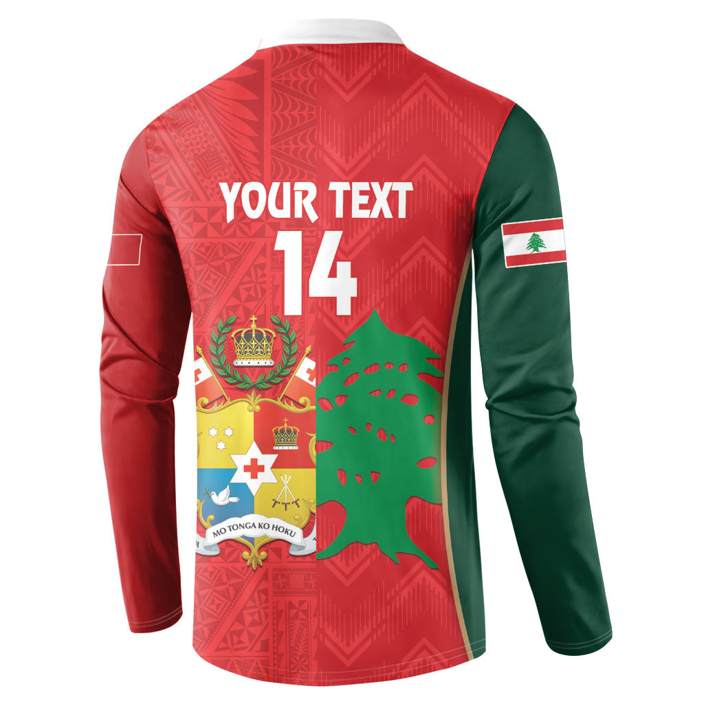 Custom Rugby Tonga and Lebanon Button Sweatshirt Mate Maa Tonga Cedars Together