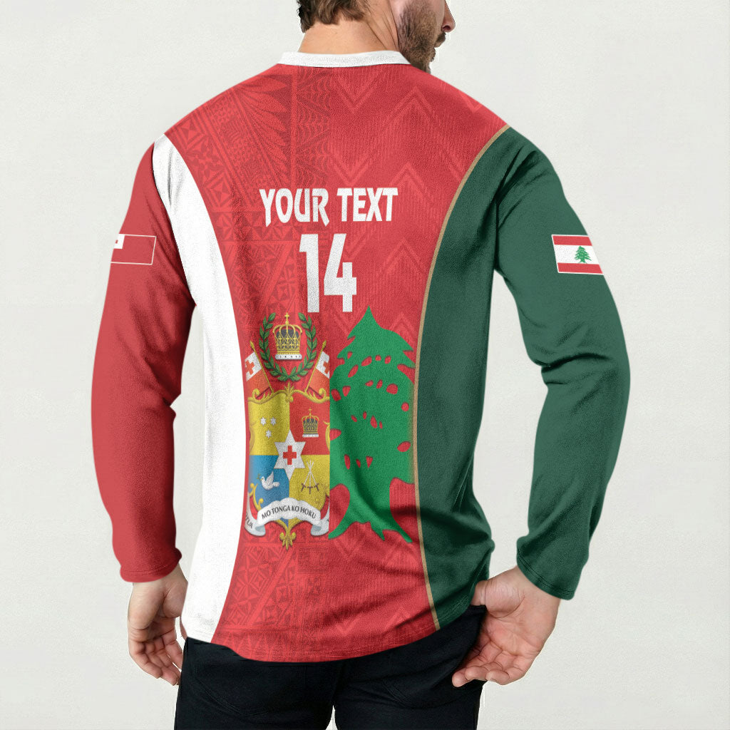 Custom Rugby Tonga and Lebanon Button Sweatshirt Mate Maa Tonga Cedars Together