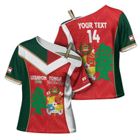 Custom Rugby Tonga and Lebanon Cross Shoulder Shirt Mate Maa Tonga Cedars Together