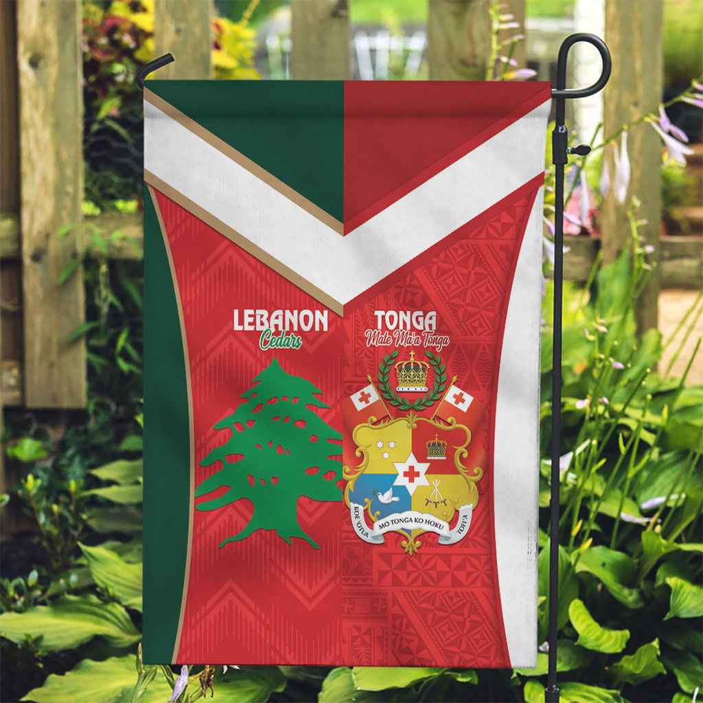 Rugby Tonga and Lebanon Garden Flag Mate Maa Tonga Cedars Together