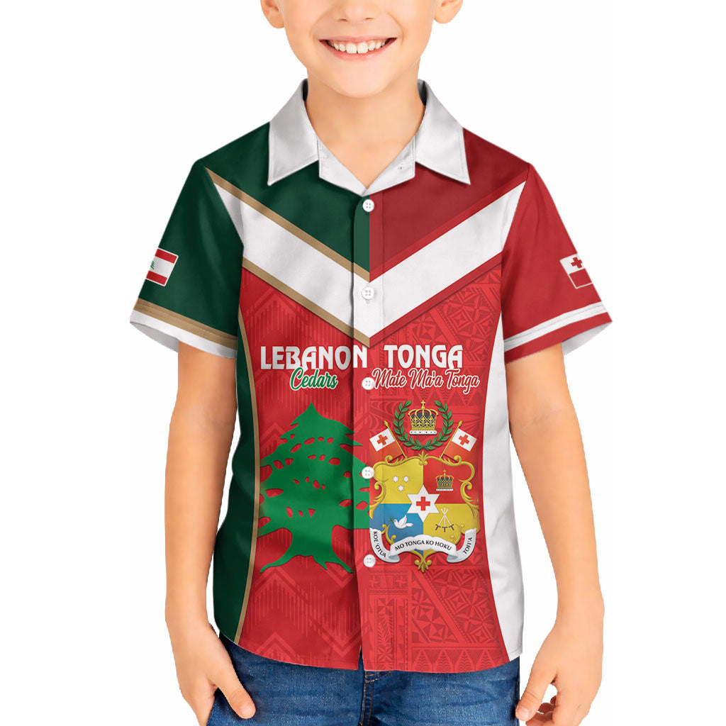 Custom Rugby Tonga and Lebanon Hawaiian Shirt Mate Maa Tonga Cedars Together