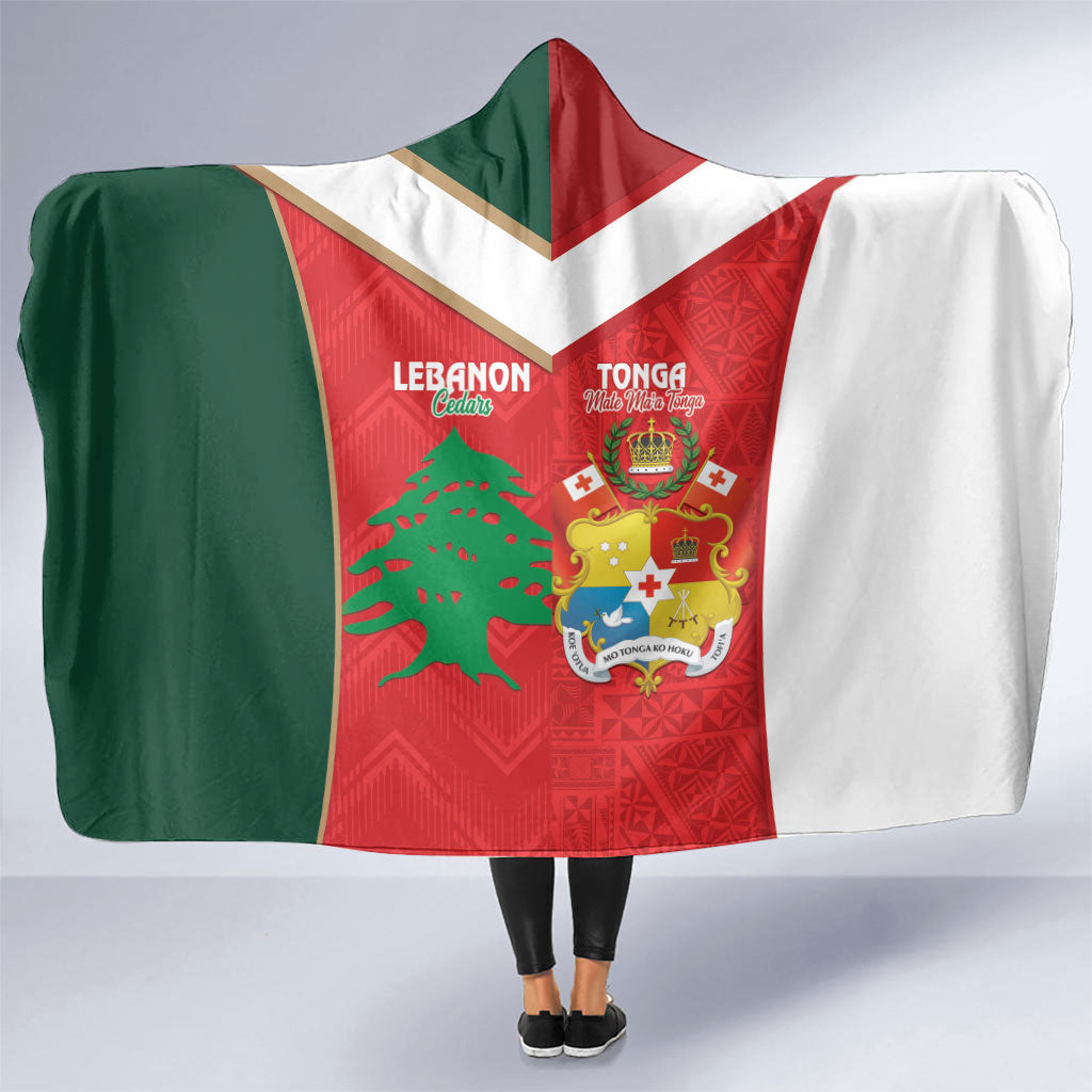 Rugby Tonga and Lebanon Hooded Blanket Mate Maa Tonga Cedars Together