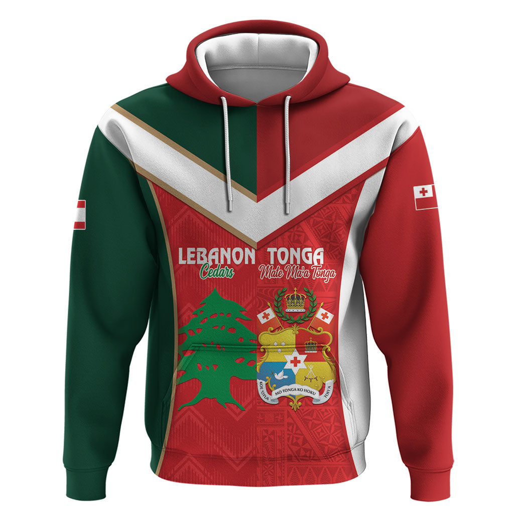 Custom Rugby Tonga and Lebanon Hoodie Mate Maa Tonga Cedars Together