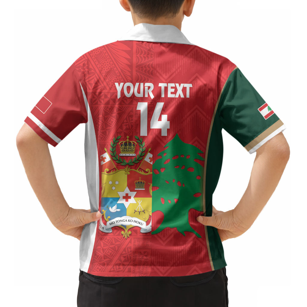 Custom Rugby Tonga and Lebanon Kid Hawaiian Shirt Mate Maa Tonga Cedars Together