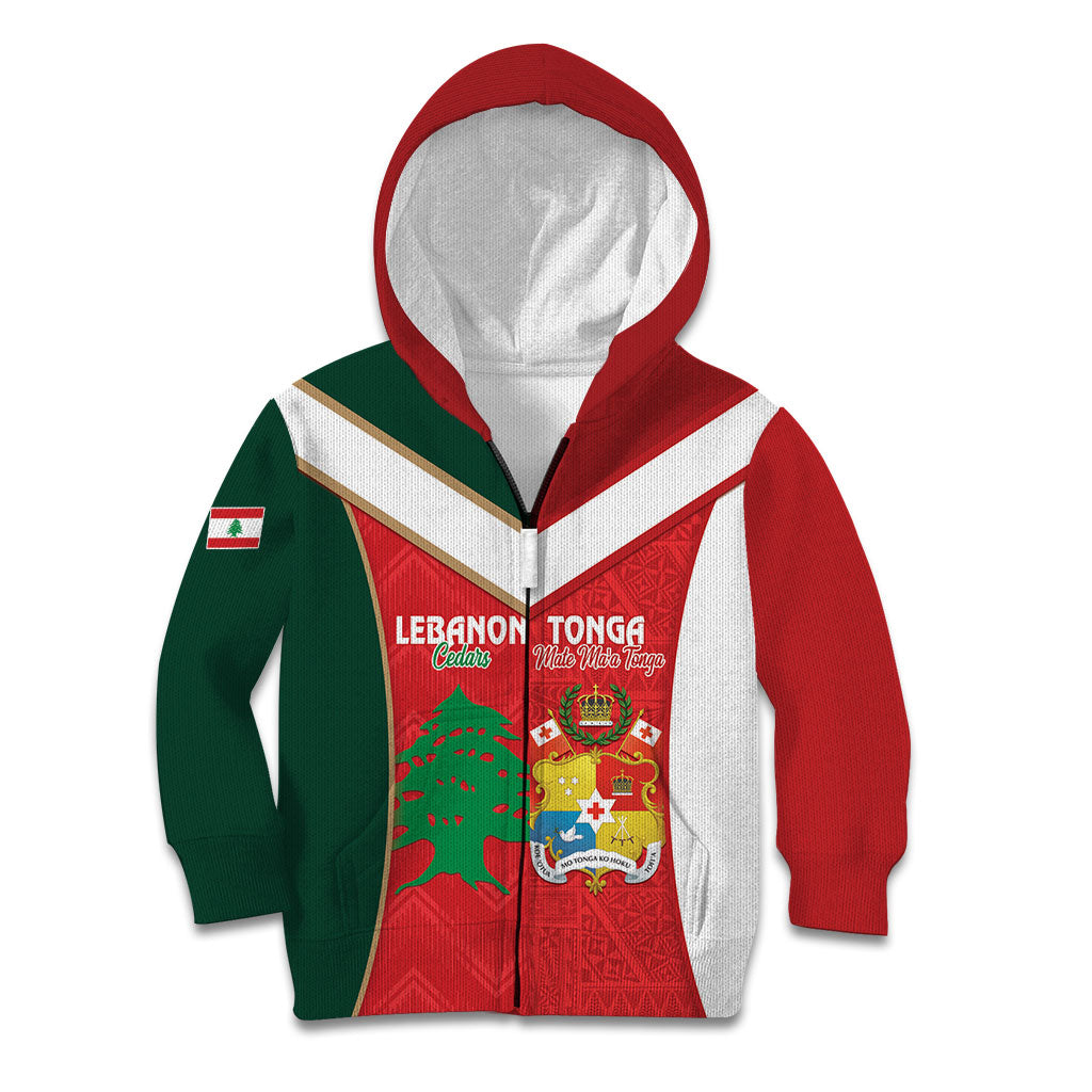 Custom Rugby Tonga and Lebanon Kid Hoodie Mate Maa Tonga Cedars Together