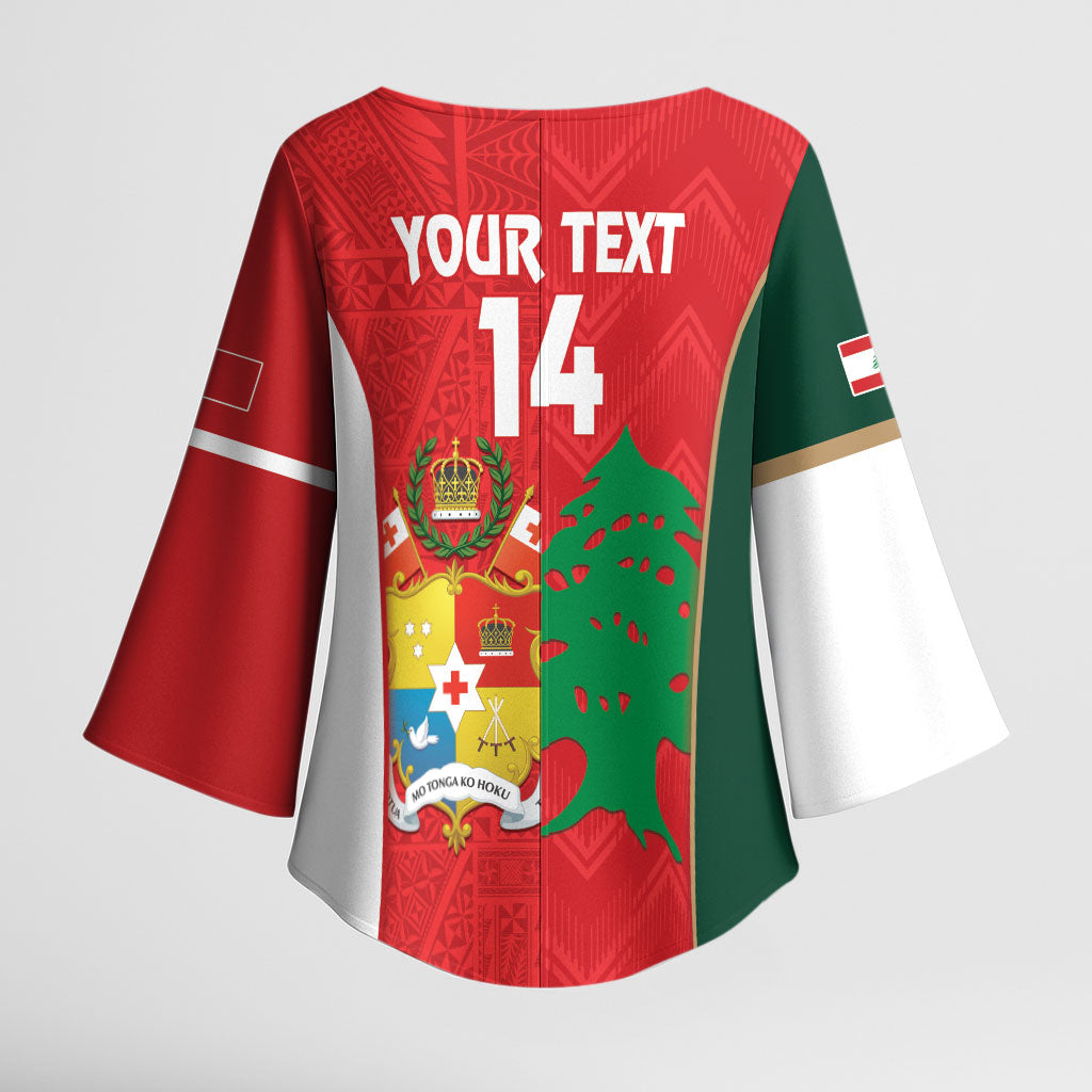 Custom Rugby Tonga and Lebanon Kimono Sleeve Blouse Mate Maa Tonga Cedars Together