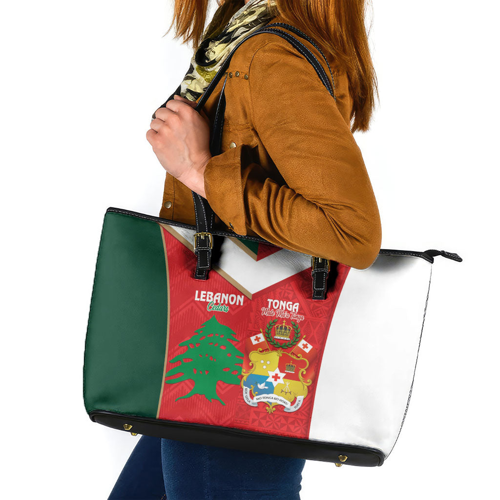 Rugby Tonga and Lebanon Leather Tote Bag Mate Maa Tonga Cedars Together