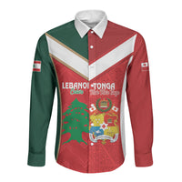 Custom Rugby Tonga and Lebanon Long Sleeve Button Shirt Mate Maa Tonga Cedars Together