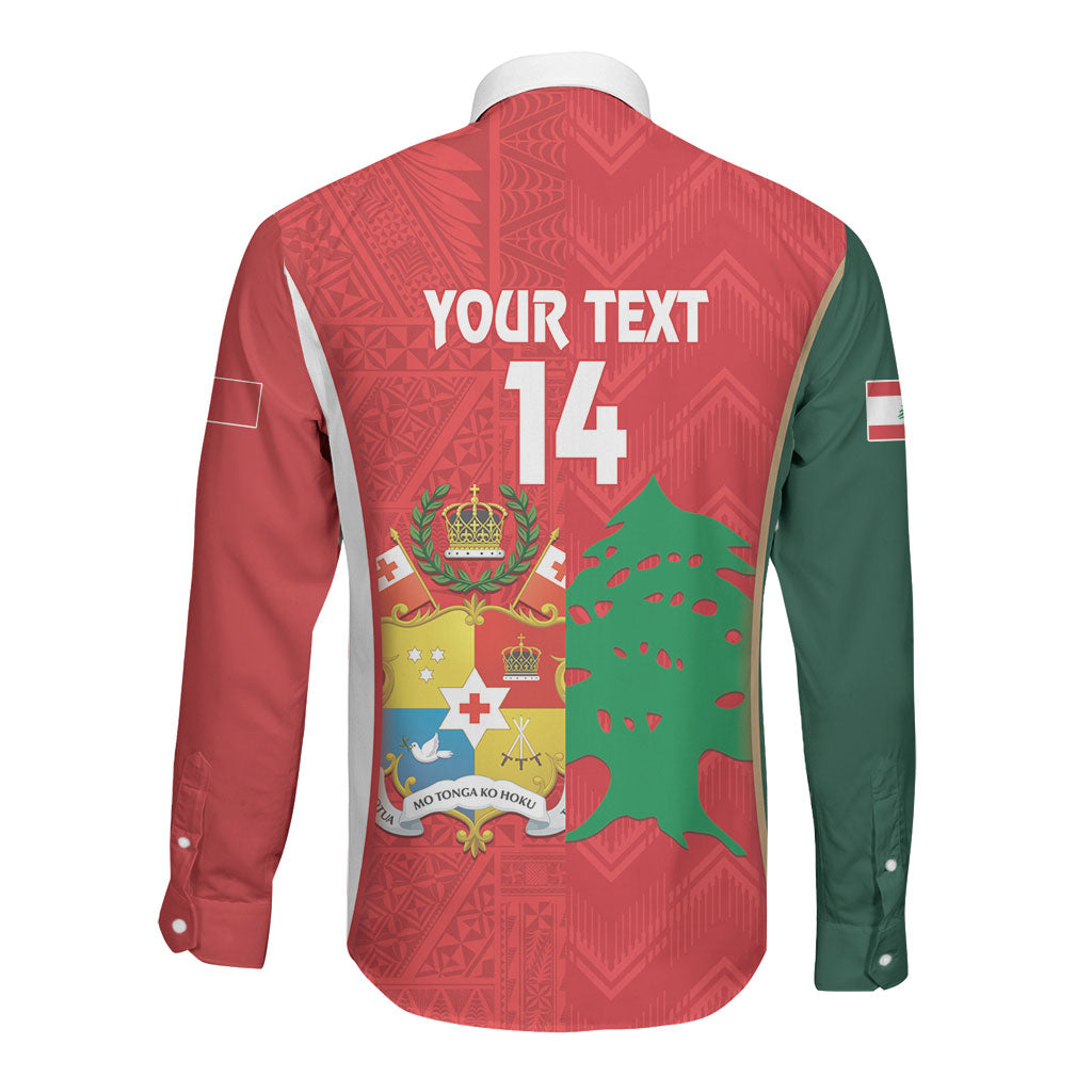 Custom Rugby Tonga and Lebanon Long Sleeve Button Shirt Mate Maa Tonga Cedars Together
