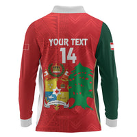 Custom Rugby Tonga and Lebanon Long Sleeve Polo Shirt Mate Maa Tonga Cedars Together