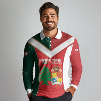 Custom Rugby Tonga and Lebanon Long Sleeve Polo Shirt Mate Maa Tonga Cedars Together