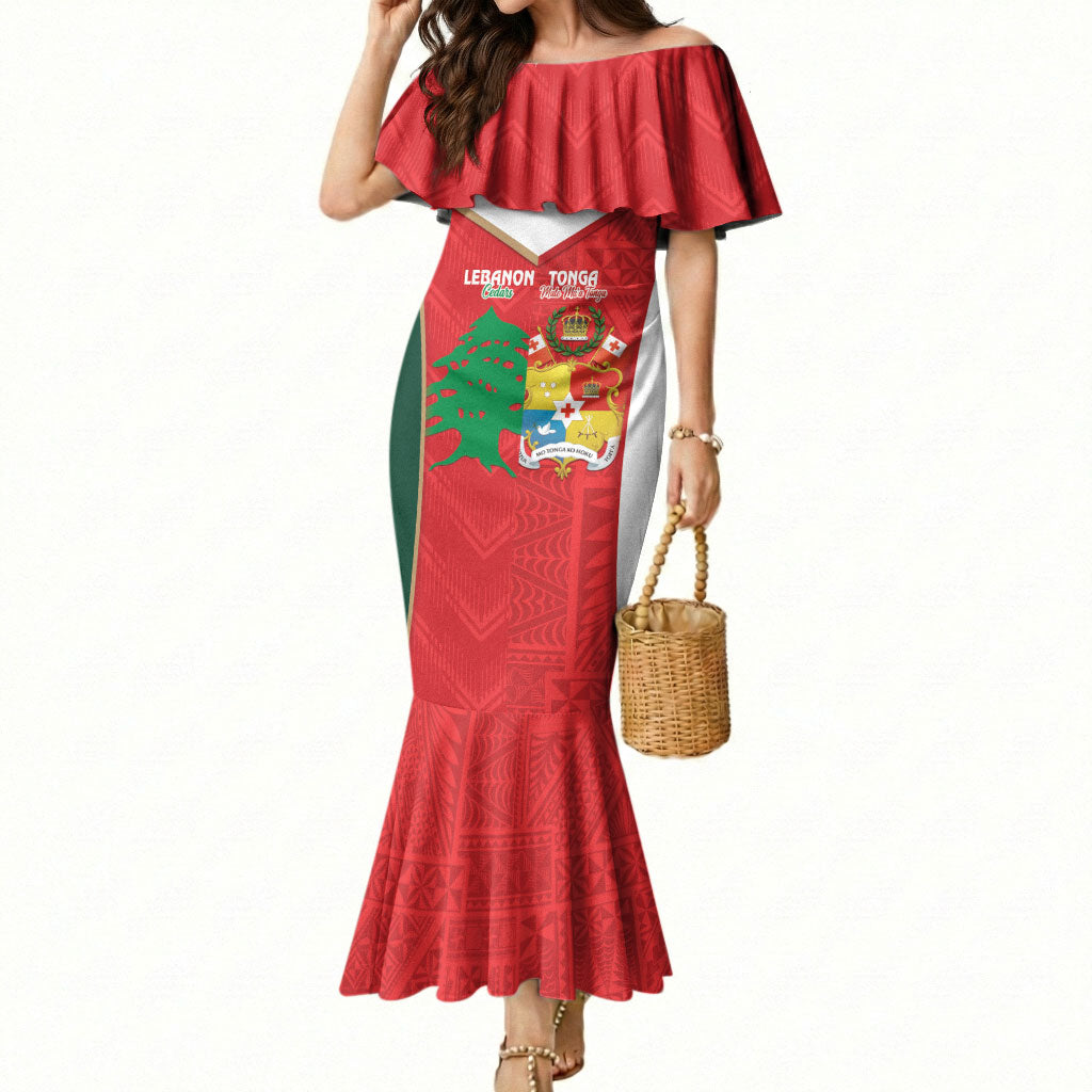 Custom Rugby Tonga and Lebanon Mermaid Dress Mate Maa Tonga Cedars Together