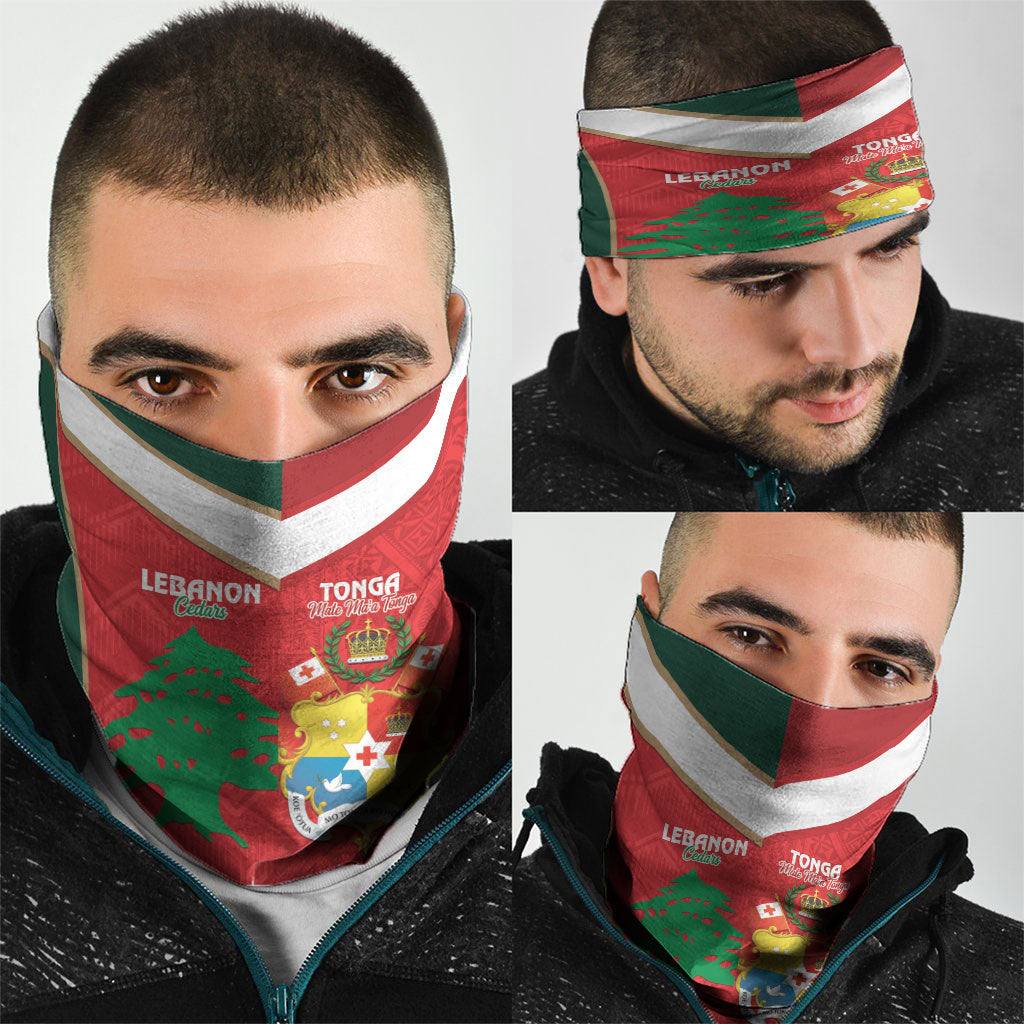 Rugby Tonga and Lebanon Neck Gaiter Mate Maa Tonga Cedars Together