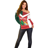 Custom Rugby Tonga and Lebanon Off Shoulder Sweater Mate Maa Tonga Cedars Together