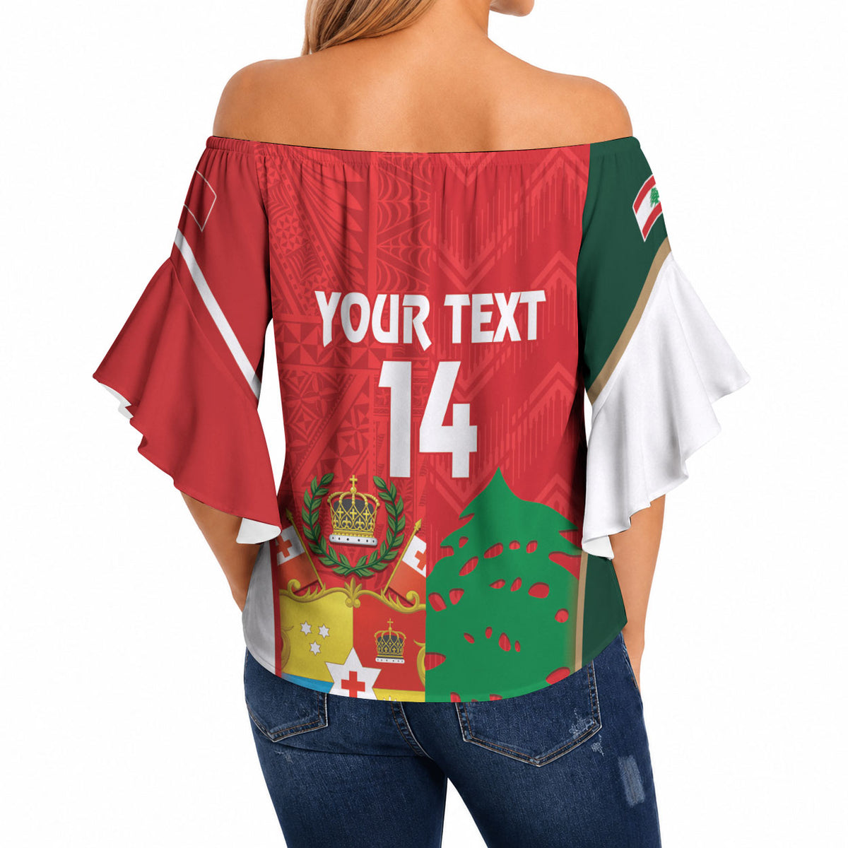 Custom Rugby Tonga and Lebanon Off Shoulder Wrap Waist Top Mate Maa Tonga Cedars Together
